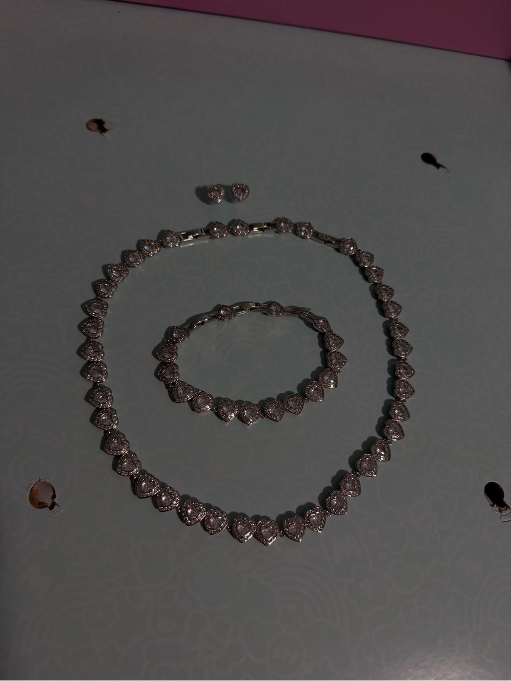 Swarovski Silver Heart Crystal Necklace, Bracelet & Studs Set